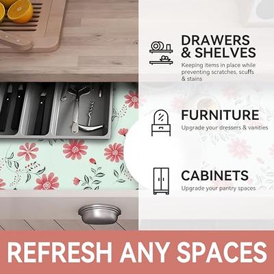 Shelf Liner for Kitchen Cabinets, PVC Drawer Liner for Dresser Non-slip, Non-adhesive  Cabinet Liner Washable red Flower L Grip 