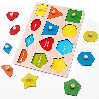 Montessori Toy Shape Peg Puzzles, Wooden Pegboard Puzzles with Knob, Baby  Puzzle for 1-3 Years Old Infant-Toddlers, Color and Shape Sorting Learning Puzzle  Toys - Yahoo Shopping