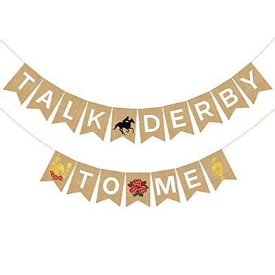 Kentucky Derby Decorations- Run for The Roses Door Cover,Roses Horse Race  Front Porch Sign for Horse Racing Party Door Hanging Banner Door Sign