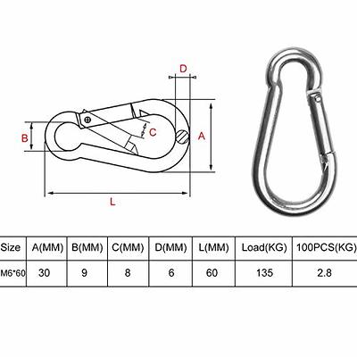 ASelected 15 Pack Spring Snap Hook Carabiner Stainless Steel 304 Screw Lock Silver Quick Link Clip Keychain for Camping, Hiking, Outdoor and Gym