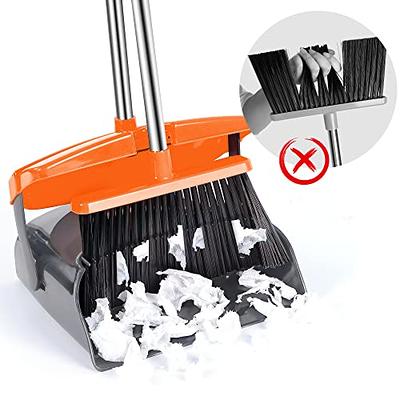 Household Broom And Dustpan Set, Upright Standing Broom And Dustpan Combo  For Office, Home, Kitchen, Lobby Indoor Floor Cleaning