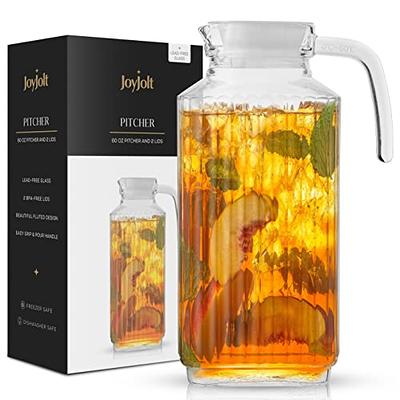 JoyJolt 60oz Glass Pitcher with Lid (2 Lids) - Beverage Serveware