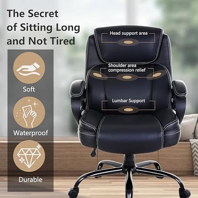 Big and Tall Office Chair 500lbs Wide Seat Ergonomic Desk Chair with Lumbar  Support Arms High Back PU Leather Executive Task Computer Chair for Heavy