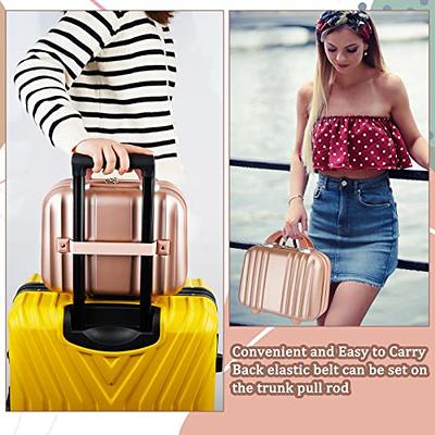 Lzttyee Small Hard Shell Cosmetic Case Travel Hand Luggage Portable  Carrying Makeup Case Suitcase Rose gold