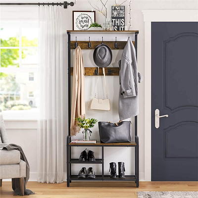 Furniture Key West Entryway Storage Set with Hall Tree, Shoe Bench and Tall  Cabinet in Washed Gray by Bush