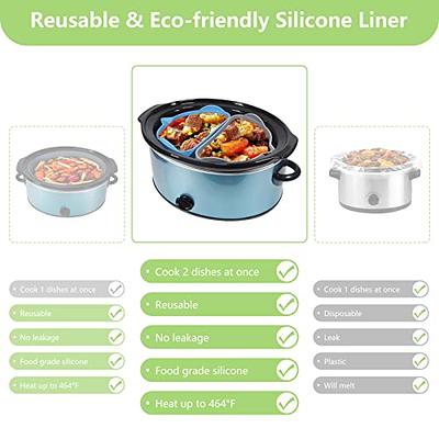 Silicone Slow Cooker Liners Fit for Crockpot 6QT, Silicone Slow Cooker  Divider Liner, Reusable/BPA Free/Leakproof/ Slow Cooker Accessories Cooking  Liner for Most 6 Quart Slow Cooker (Blue+Grey-2-IN-1[Fit 6 to 8 QT]) 