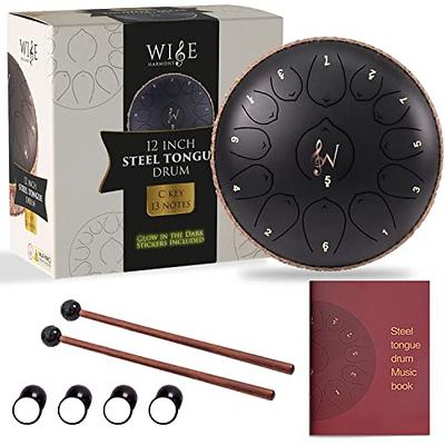 Black 15 Notes 14 Inches Steel Tongue Drum | Wide Range Steel Drum with  Carrying Bag & Mallets | Tank Drum for Healing | Random Color | Ideal for