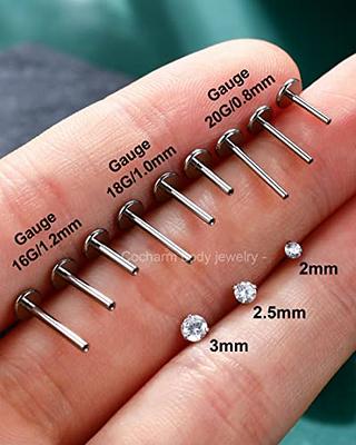 COCHARM G23 Titanium Helix Earrings 16g Surgical Steel Cartilage Earrings  Flat Back Labret Stud Internally Threaded Lip Rings 2mm/3mm/4mm Diamond