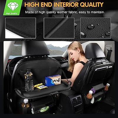 Black PU Leather Car Seat Organizer With Food Tray / Back Seat