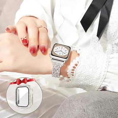  Leather Band Compatible with Apple Watch 38mm 40mm 41mm for  Women unique and elegant pearl inlaid diamond design Metal Buckle for iwatch  Bands Series 8 SE 7 6 5 4 3