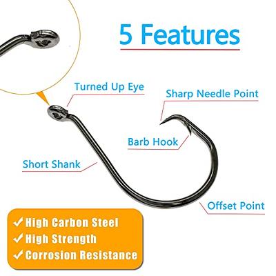 BLUEWING Bent Eye Offset Circle Hooks Fishing Hooks High Carbon Steel  Fishing Hooks Extra Sharp Fish Hooks for Freshwater Saltwater Fishing, Size  2/0