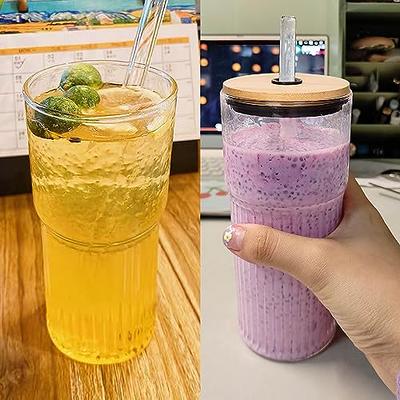 Ulrikco 2 Pack Reusable Boba Cup Bubble Tea Cup, 730ml/24oz Wide Mouth  Smoothie Cups, Mason Jars Cups with Bamboo Lids & Straws, Glass Tumbler  Drinking Bottle for Pearl Boba Juices Cocktail 