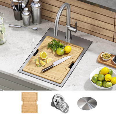 Kraus 27 Kore Farmhouse Apron Front Workstation Stainless Steel Single Bowl Kitchen Sink with Accessories - 16 Gauge | KWF210-27