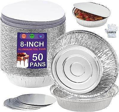 [100 Pack] 7 inch Disposable Round Aluminum Foil Take-Out Pans with Plastic Lids Set - Disposable Tin Containers, Perfect for Baking, Cooking