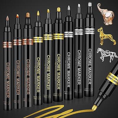 Copper Liquid Chrome Marker Set: 5pcs Oil- based Liquid Chrome Paint Pen,  Permanent Reflective Chrome Touch Up Markers for Model Metal Plastic Glass  Ceramic Cars Repair Tire DIY Art Craft(1-3mm) 