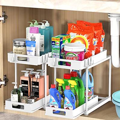  Under Sink Organizers and Storage, 2 Pack Large Capacity Heavy  Load Pull-out Under Sink Shelves with Sliding Drawer for Kitchen and  Bathroom, Sliver Grey