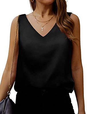 Satin Mesh V Neck Tank Top Women Cami Top Silk Camisole Casual Blouse（large）