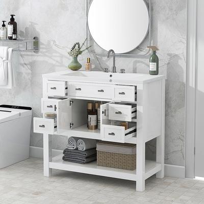 LUMISOL 21.6 Small Bathroom Vanity with Sink, Modern Bathroom Vanity Set  with Left Storage Cabinet, Solid Wood Bathroom Cabinet with Ceramic Vessel  Sink, No Back Panel - Yahoo Shopping