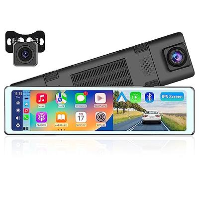 Mirror Dash Cam Wireless Apple Carplay Android Auto, 11.26 Touch Screen  Mirror Backup Camera Front and Rear View Dual Cameras Voice Control Loop