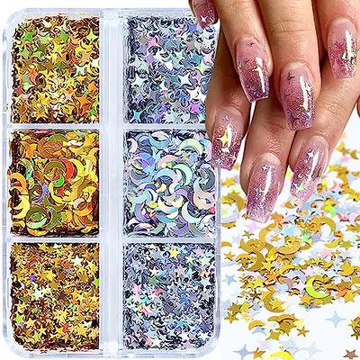 Holographic Nail Foil Glitters Kit 6 Boxes 3D Nails Glitter Metallic  Shining Flakes Gold Silver Aluminum Foil Glitter Powders Dust Sequins for  Acrylic