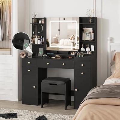 Vabches White Vanity Desk with Mirror and Lights, Vanity Table Makeup Vanity  with Lights 3 Drawers and Cabinets, Charging Station & Sliding Door, Lots  Storage Shelves - Yahoo Shopping