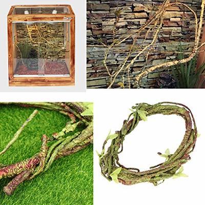 Hamiledyi Reptile Moss Cave Hide,Crested Gecko Habitat Hammock Green Moss  Accessories Plastic Terrarium Plant Vines for Small