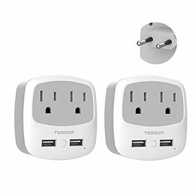  LENCENT Adaptador de corriente de viaje de Alemania Francia,  Schuko tipo E/F convertidor de enchufe con 4 tomas, 4 cargadores USB (2  tipo C), adaptador de EE. UU. a la UE