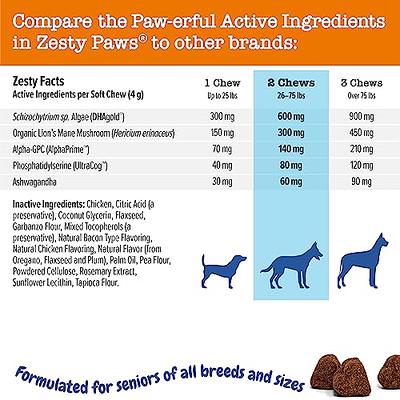  Zesty Paws Advanced Cognition Soft Chews for Dogs - with Omega  3 DHA, Ashwagandha & Alpha GPC - for Senior Dog Brain Health & Nervous  System Support - Supplement for
