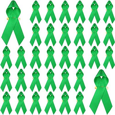 25 Satin Mental Health Awareness Green Ribbon Pins, Mental Health Pin