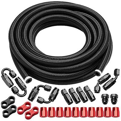 BRIFITOR 6AN 20FT Fuel Line Kit, AN6 Nylon Stainless Steel Braided