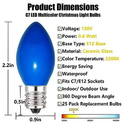 C7 Blue LED Christmas Light Bulbs, Opaque, Pack of 25 - The
