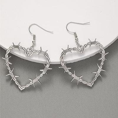 Barbed Wire Fish Skeleton Dangle Earrings Novelty Unique Funky