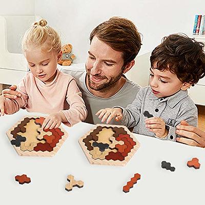 Wooden Puzzles for Kids Adults - Kids Puzzles Hexagon Shape Pattern Block  for Kids Brain Teaser Puzzle Toy Logic IQ Game STEM Puzzle Educational Toy