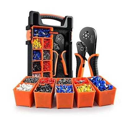 Ferrule Crimping Tool Kit with Wire Crimper Tool, Wire Ferrule Container,  and 1,200 Electrical Wire Connectors