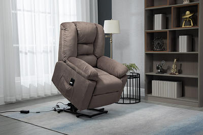 Power Lift Remote Recliner Chair for Elderly, Linen Fabric Upholstery,  Brown