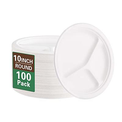 100% Compostable 9 Inch Heavy-Duty Plates 3 Compartment Eco-Friendly  Disposable Sugarcane Paper Plates