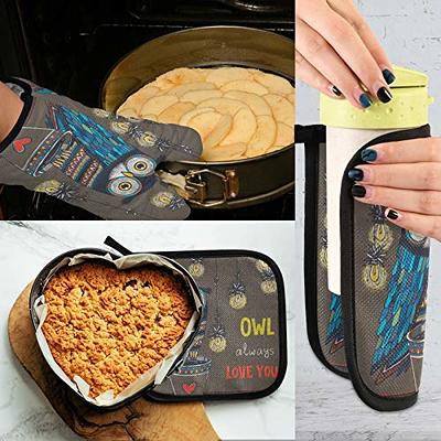 1 Pair Short Oven Mitts, Heat Resistant Silicone Kitchen Mini Oven Mitts  for 500 Degrees, Non-Slip Grip Surfaces and Hanging Loop Gloves, Baking