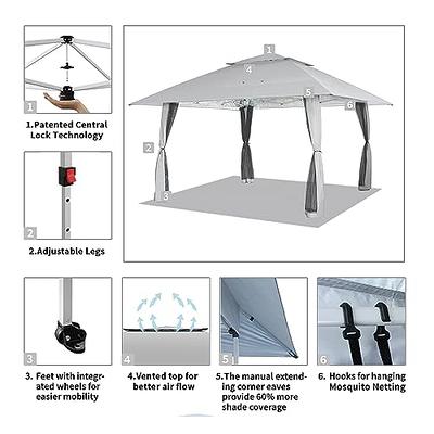 CROWN SHADES 13X13 Outdoor Pop Up Gazebo Patended Center Lock Quick Setup  Wheeled STO-N-Go Cover Bag Instant Canopy Tent with Mosquito Nettings  (13x13, Blue) 