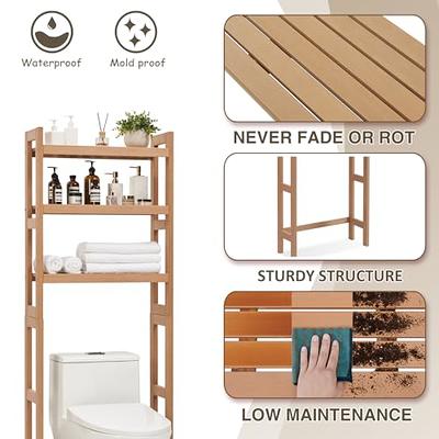 Homykic Over The Toilet Storage, Bamboo 3-Tier Over-The-Toilet Space Saver  Organizer Rack, Stable Freestanding Above Toilet Stand with 3 Hooks for