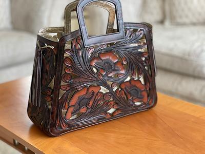 Hand-Tooled Leather Cut-Out Tooling Mini Tote