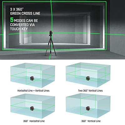 Huepar 3D Cross Line Self-leveling Laser Level 12 lines Green Beam Li-ion  Battery with Type-C Charging Port & Hard Carry Case