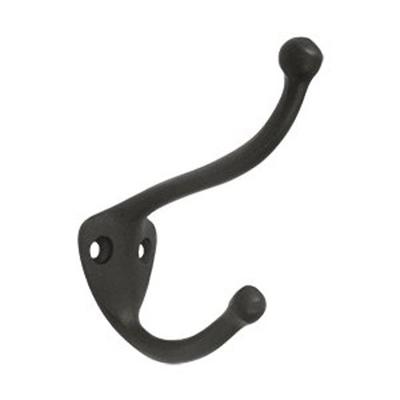 Solid Brass Double Coat Hook - Matte Black