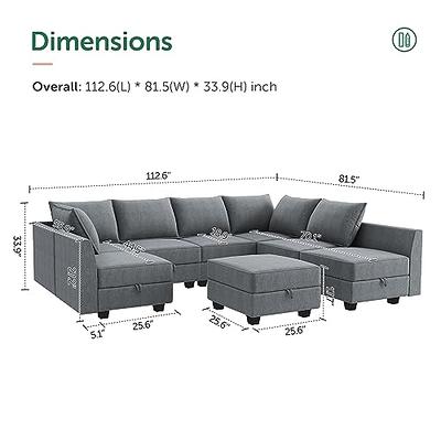 Honbay Polyester 112.6'' Wide 6-Seater Modular Sectional Sofa with Storage Ottoman, Modular Sofa with Bed, Modular Sleeper Sofas, Bluish Grey