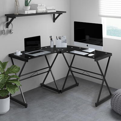 Techni Mobili Modern L-Shaped Desk with Side Shelves - Grey