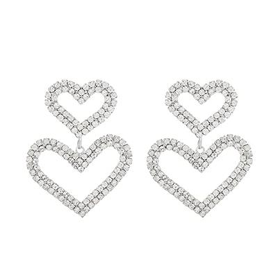 White and Black Heart Rhinestones Post Earrings