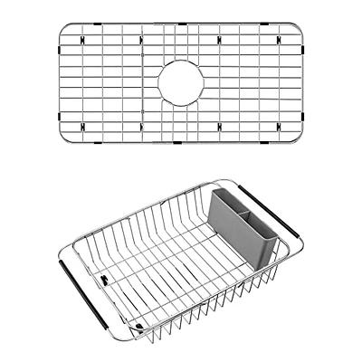 MERRYBOX Over The Sink Dish Drying Rack, SS65-03 Adjustable Length  (25.6-33.5in) and Height Over Sink Dish Rack, Dish Drainer with Dishware  Holder 