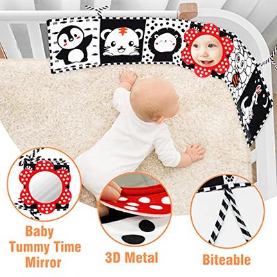 Tummy Time Mirror & Play Mat & Pillow 3-in-1, High Contrast Black and White  Baby Toys, Activity Mat for Early Education, Newborn Infant Tummy Time Toy