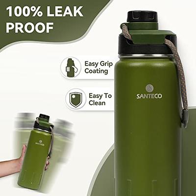 Insulated Water Bottles 24 oz, Santeco Stainless Steel Bottles with Lanyard  & Wide Mouth Spout Lid, Leak Proof, Double Wall Vacuum Water Bottle, Keep