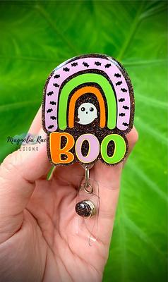 Boo Boho Rainbow Badge Reel - Cute Halloween Nurse Id Name Holder