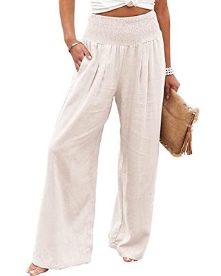 Women Casual Elastic Waist Palazzo Wide Leg Flared 3/4 Pants Baggy Capri  Trousers